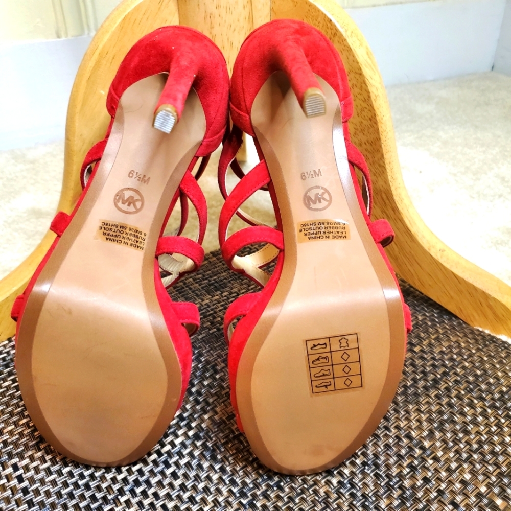Michael Kors Caged Red Suede Heels - Picture 2 of 4